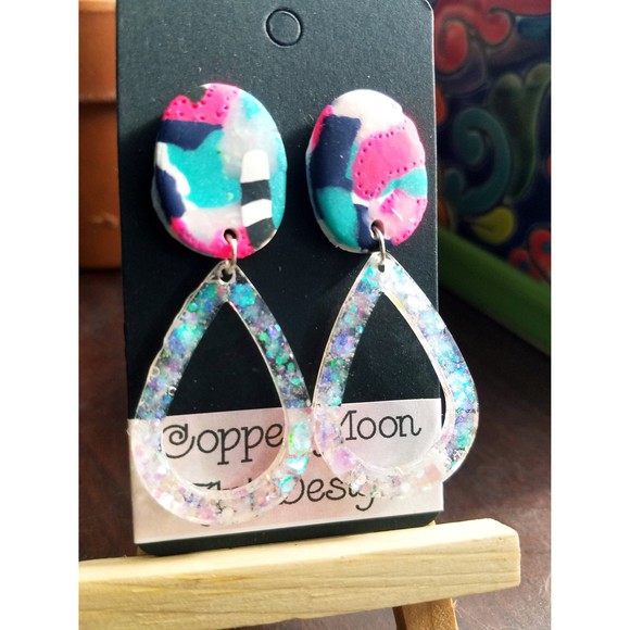 Handmade Multi-colored Statement Earrings - Picture 2 of 2
